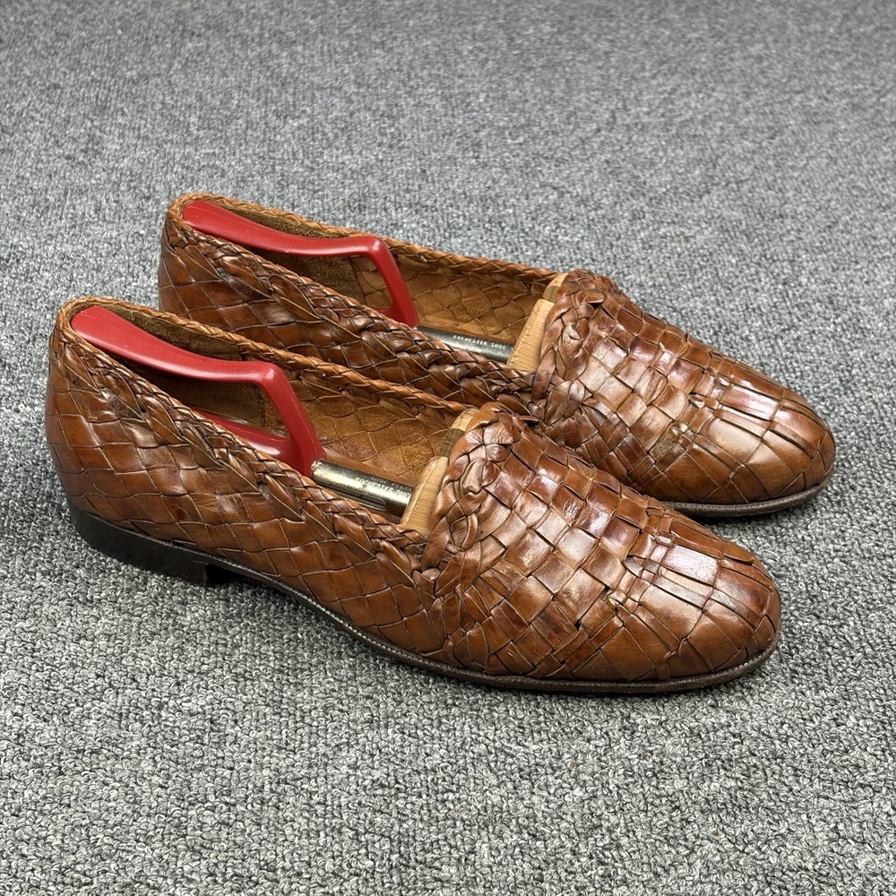 Moreschi Woven Leather Loafers Mens 10 Brown Handmade Italy Basket Weave Slip On